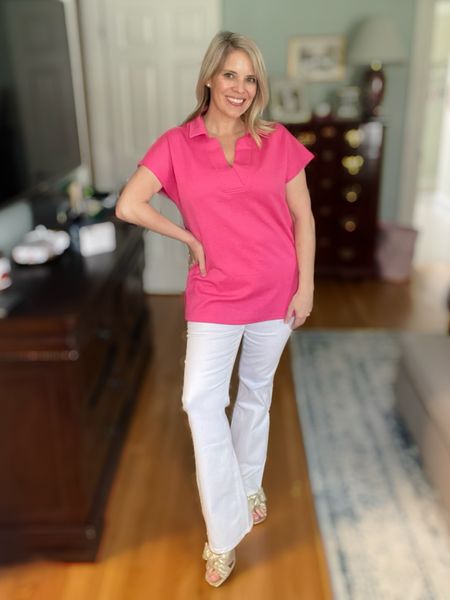 White bootcut jeans for women, pink tunic top, SAHM outfit, casual work outfit, spring tops for women 

#LTKfindsunder50 #LTKover40 #LTKfindsunder100