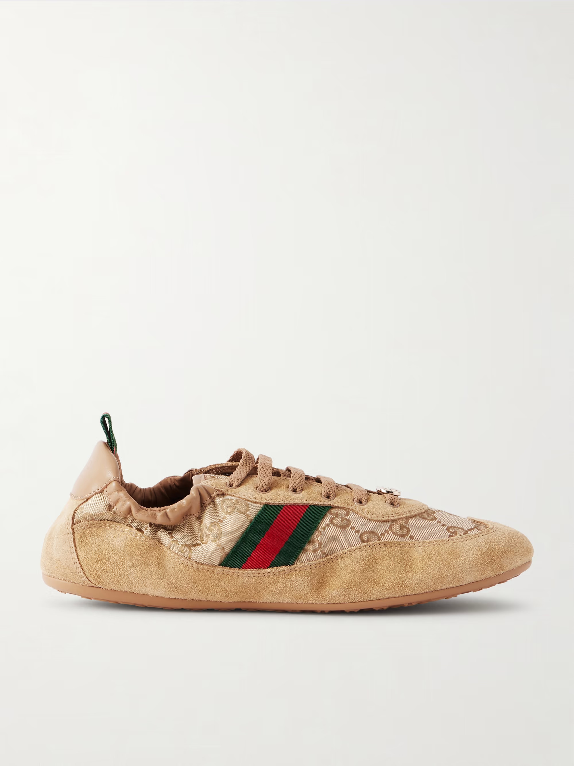 Shift webbing and leather-trimmed canvas-jacquard and suede sneakers | NET-A-PORTER (US)
