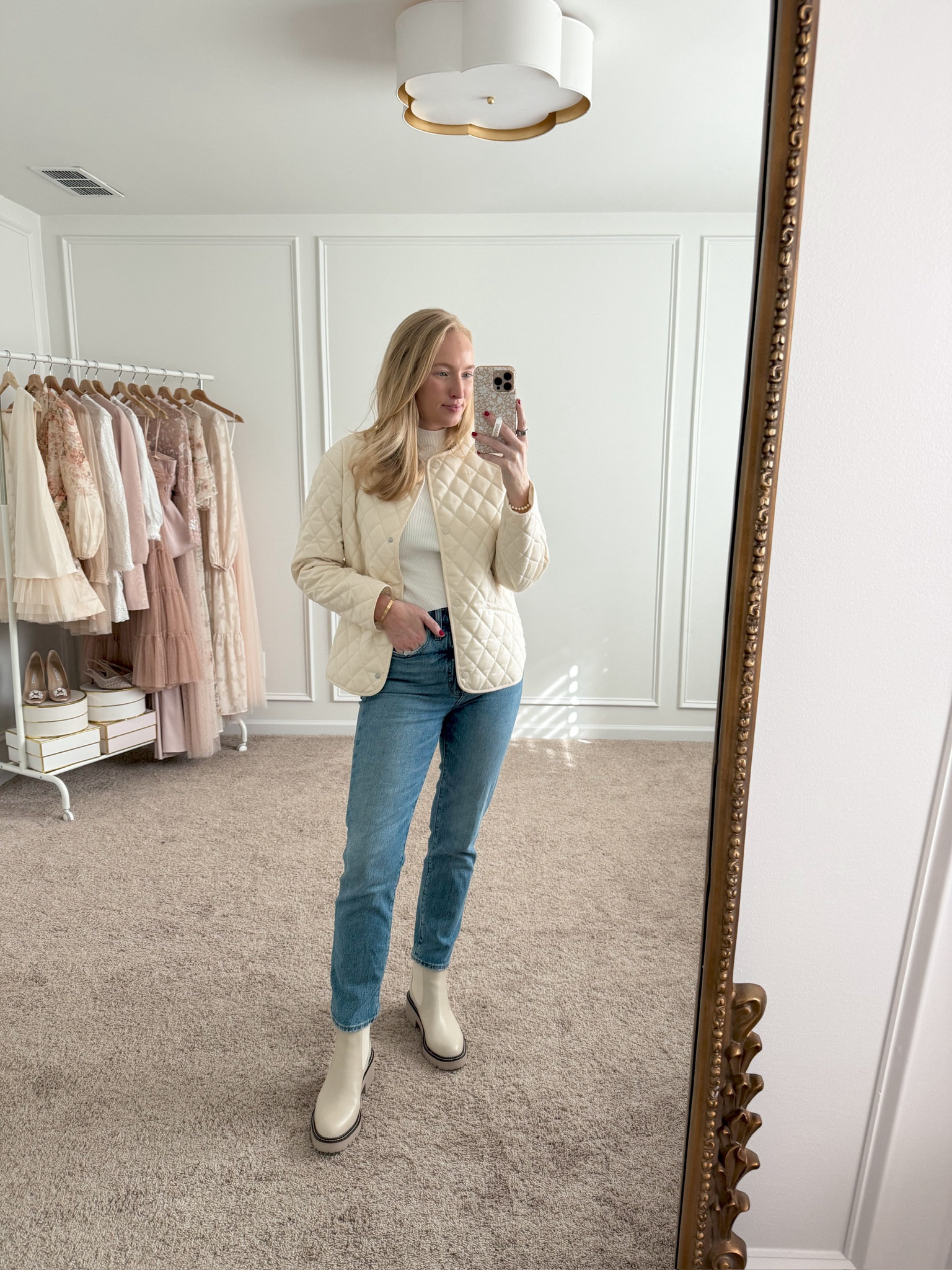 The cutest casual shopping outfit! My entire outfit is on sale for Black Friday!!! Wearing size small in my top and jacket and size 27 in the jeans. Recommend sizing up half a size in the boots. Black Friday sales // fall jackets // Target finds // Nordstrom finds // Madewell jeans // Chelsea boots 

#LTKStyleTip #LTKCyberWeek #LTKSaleAlert