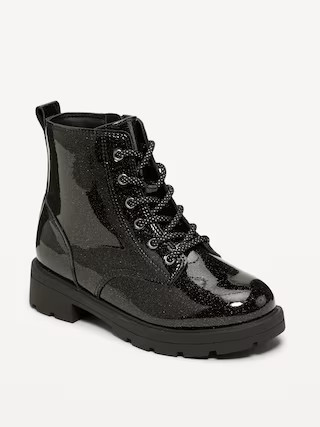 Shiny Glitter Faux-Leather Combat Boots for Girls | Old Navy (US)