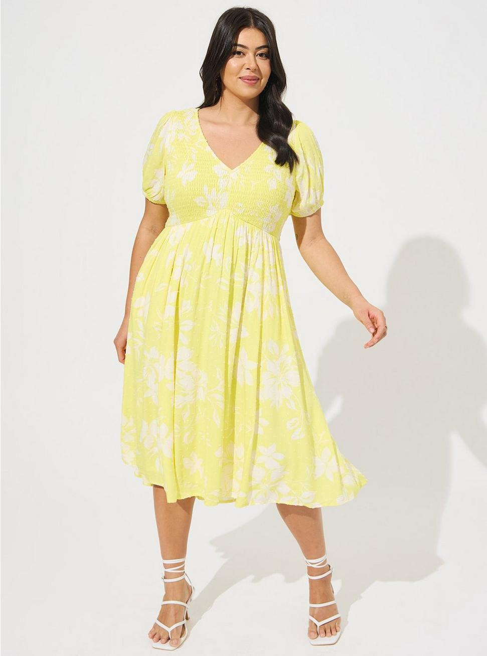 Midi Swiss Dot Shirred Dress | Torrid (US & Canada)