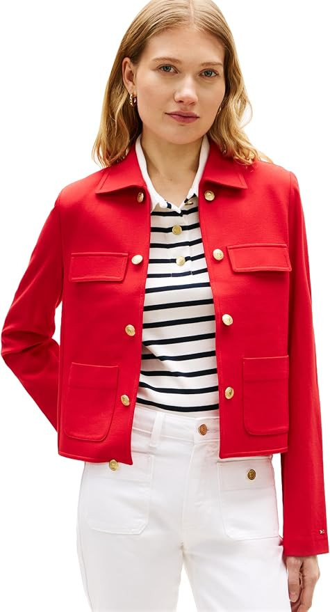 Tommy Hilfiger Women's Open Front Jacket Button Down Long Sleeve Business Casual Jacket | Amazon (US)