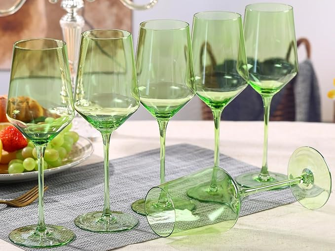 Physkoa Green Wine Glasses Set of 6-15oz Hand Blown Crystal Colored Wine Glasses with Long Stem, ... | Amazon (US)