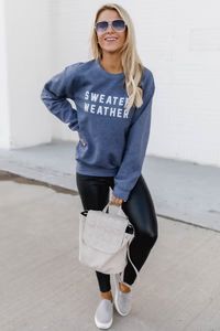 Sweater Weather Faded Navy Graphic Sweatshirt | Pink Lily