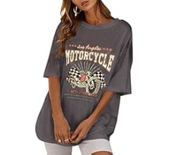 SAFRISIOR Women Vintage Motorcycle Print Graphic T-Shirt Short Sleeve Round Neck Casual Oversized... | Amazon (US)