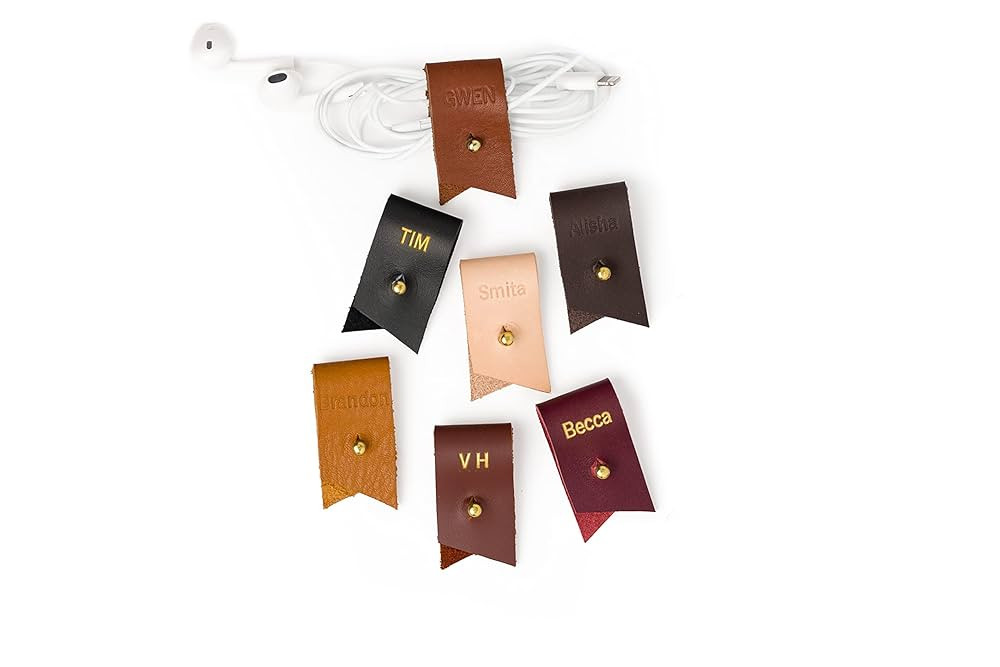 KEYAIIRA - Personalized Leather Cable Holder with Gold Closure - laptop charging cord keeper cust... | Amazon (US)