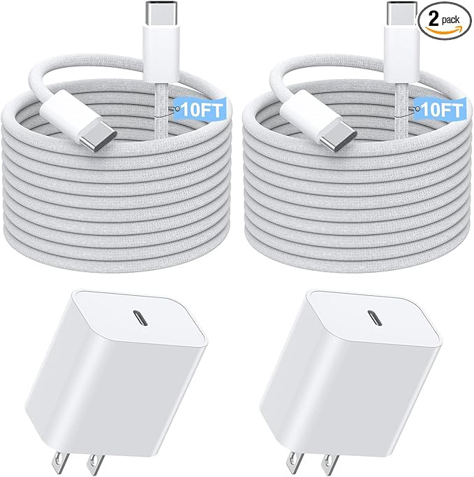 Fast Charging iPhone 17 16 15 Charger,2Pack 10 FT Long USB C Charger woven Cord with 20W USBC Fas... | Amazon (US)