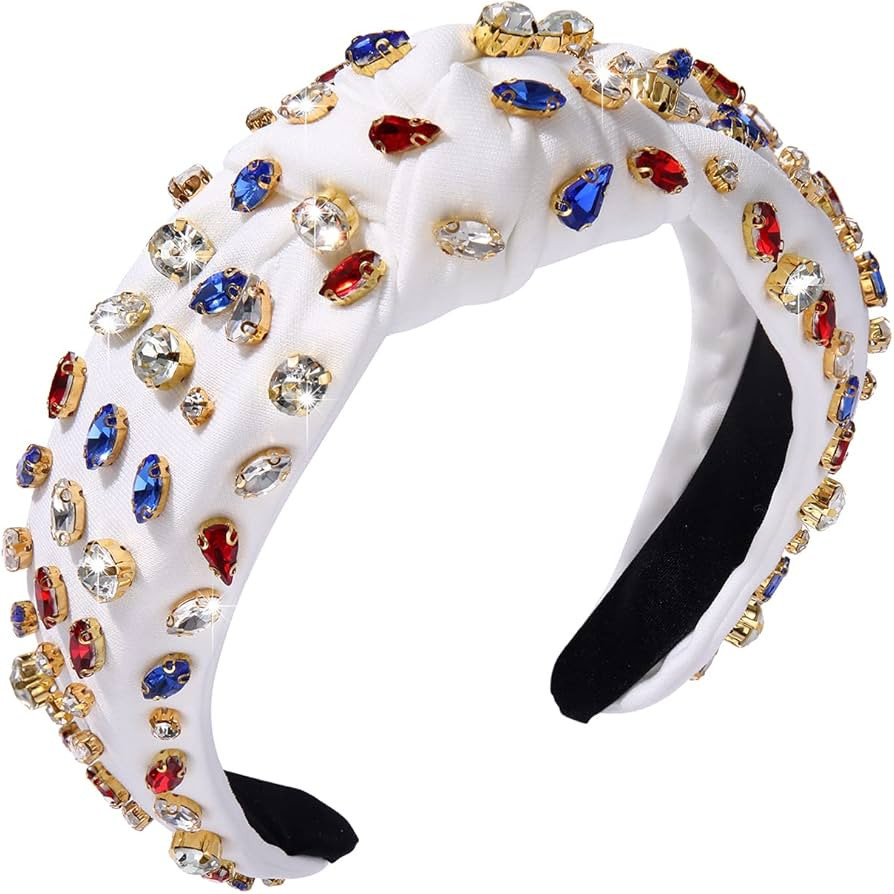 CENAPOG American Flag Rhinestone Knotted Headband for Women Sparkly Red White Blue Crystal Embell... | Amazon (US)