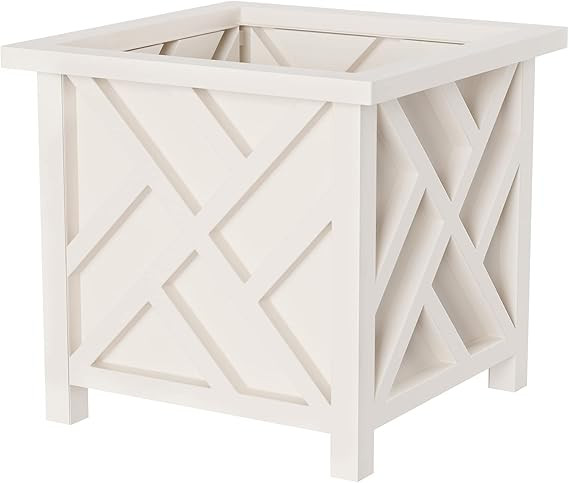 Lattice Design Outdoor Planter Box - 14.75” Square 13” Tall White Plant Pot - Decorative Plan... | Amazon (US)