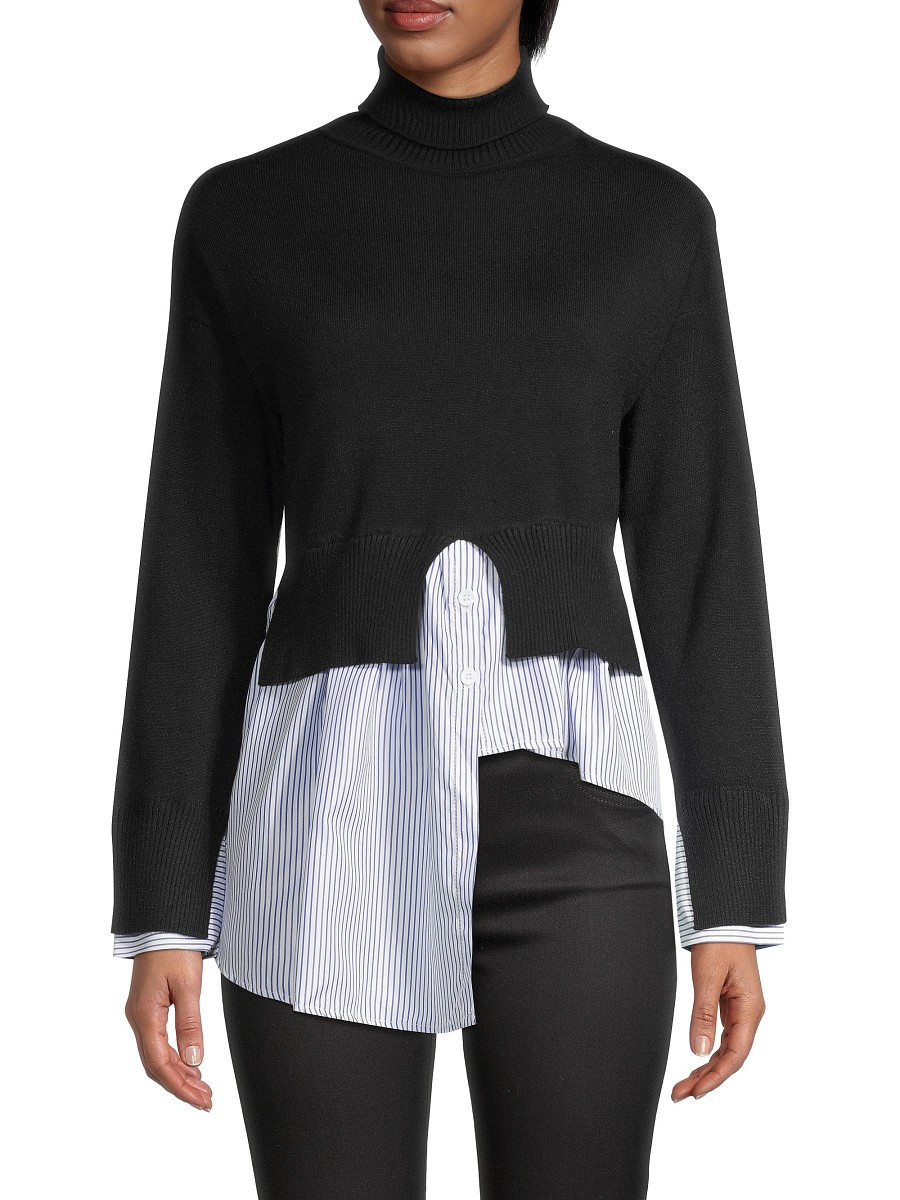 Avantlook Women's Striped Splicing Turtleneck Sweater - Black - Size XS | Saks Fifth Avenue OFF 5TH