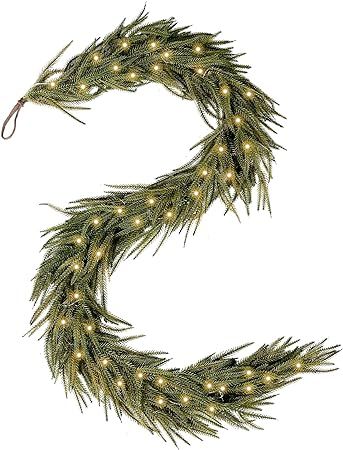 WBHome 6ft Pre-lit Real Touch Norfolk Pine Prelit Christmas Garland, Winter Greenery Garland for ... | Amazon (US)