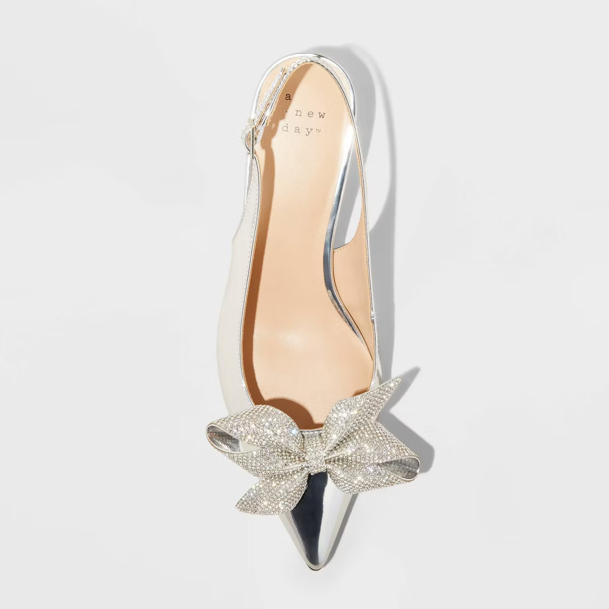 Women's Priscilla Rhinestone Bow Slingback Kitten Heels - A New Day™ Silver | Target