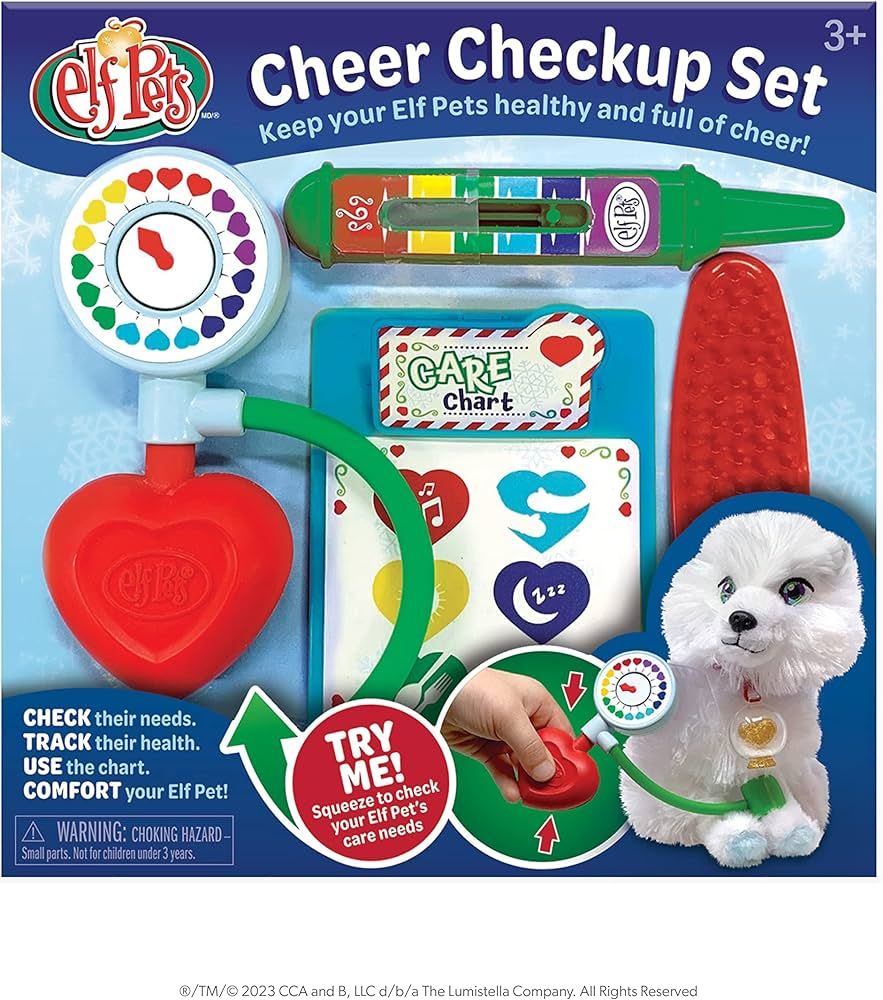 Elf Pets Cheer Check Up Set – 4 pc. Vet Kit for Kids – Pretend Play Doctor Set with Chart, Th... | Amazon (US)