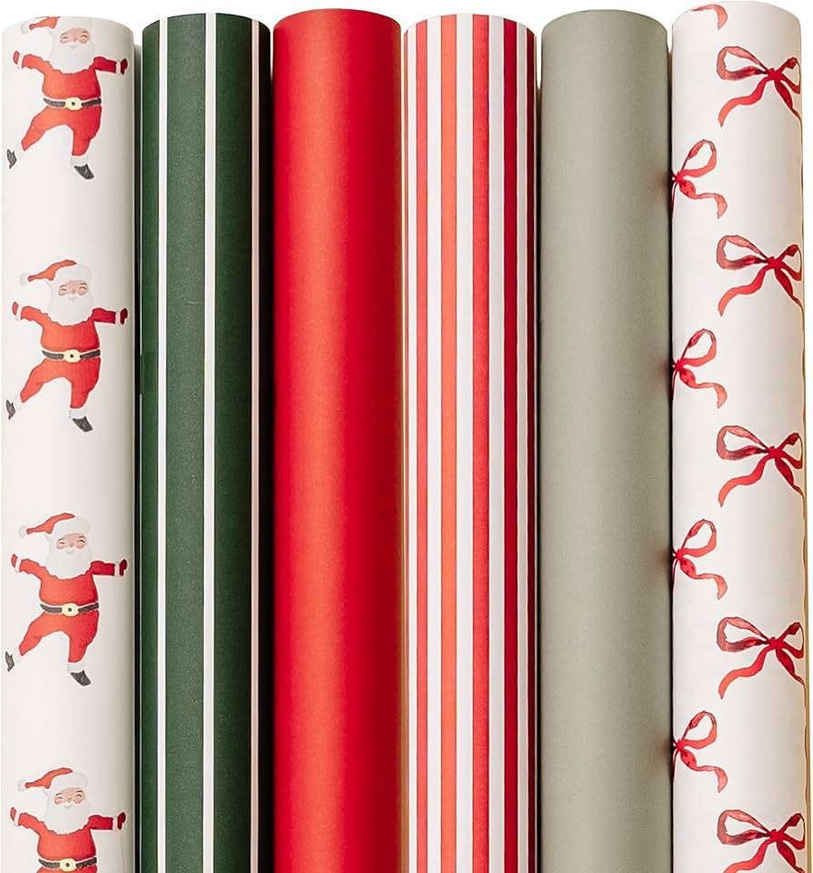 Merry Market 6-pack Premium Matte Christmas Wrapping Paper, Minimal Holiday Gift Wrap, Santa, Gre... | Amazon (US)