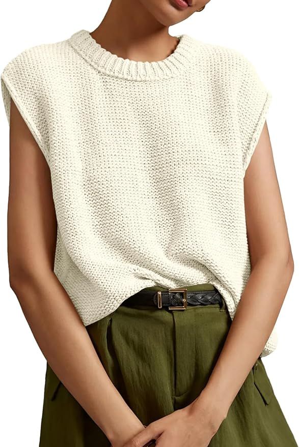 Saodimallsu Womens Sleeveless Crewneck Sweaters Ribbed Knit Tank Tops 2024 Trendy Sweater Vest | Amazon (US)