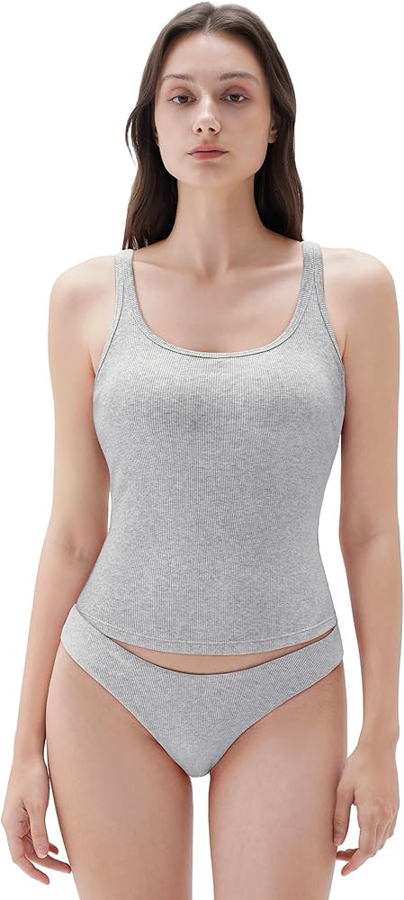 SUUKSESS Women Padded Cotton Ribbed Long Tank Tops 2025 Summer Going Out Basic Scoop Neck Cami To... | Amazon (US)