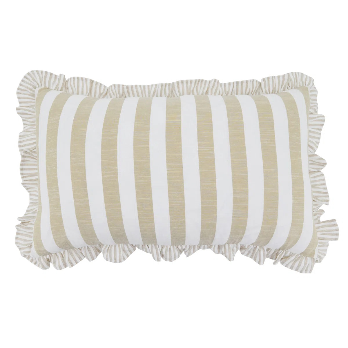 Striped Ruffle Edge Cotton-Blend Poly Filled Throw Pillow – Classic Cabana Stripe Design for So... | Wayfair North America