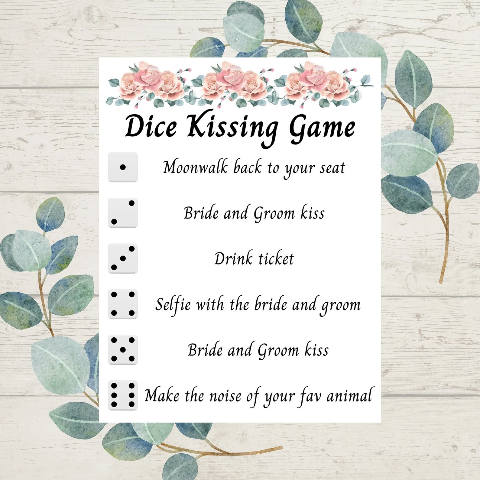 Wedding Dice Kissing Game Wedding Game Wedding DIY Wedding Games Printable Game Wedding Kisses Ga... | Etsy (CAD)