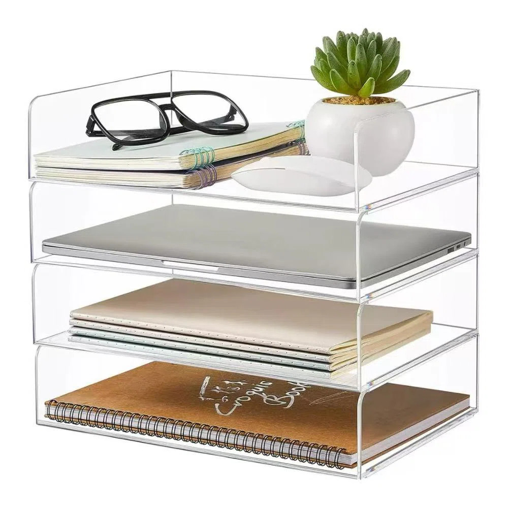 Acrylic Document Tray Transparent Stackable A4 Letter File Organizer Storage Rack | Wayfair North America