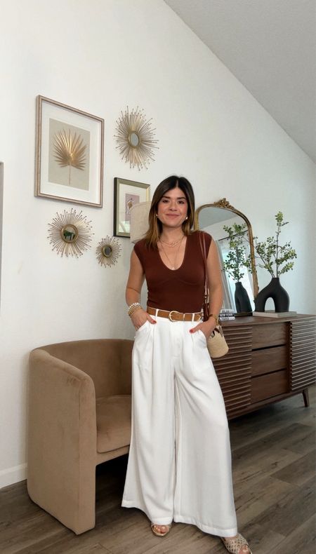 Current favorite white wide leg pants b they are fully lined and run tts.
Bodysuit size small
Pants size xs short
Amazon finds, Amazon fashion, Amazon style, Amazon pants, wide leg pants

#LTKFindsUnder100 #LTKStyleTip #LTKFindsUnder50