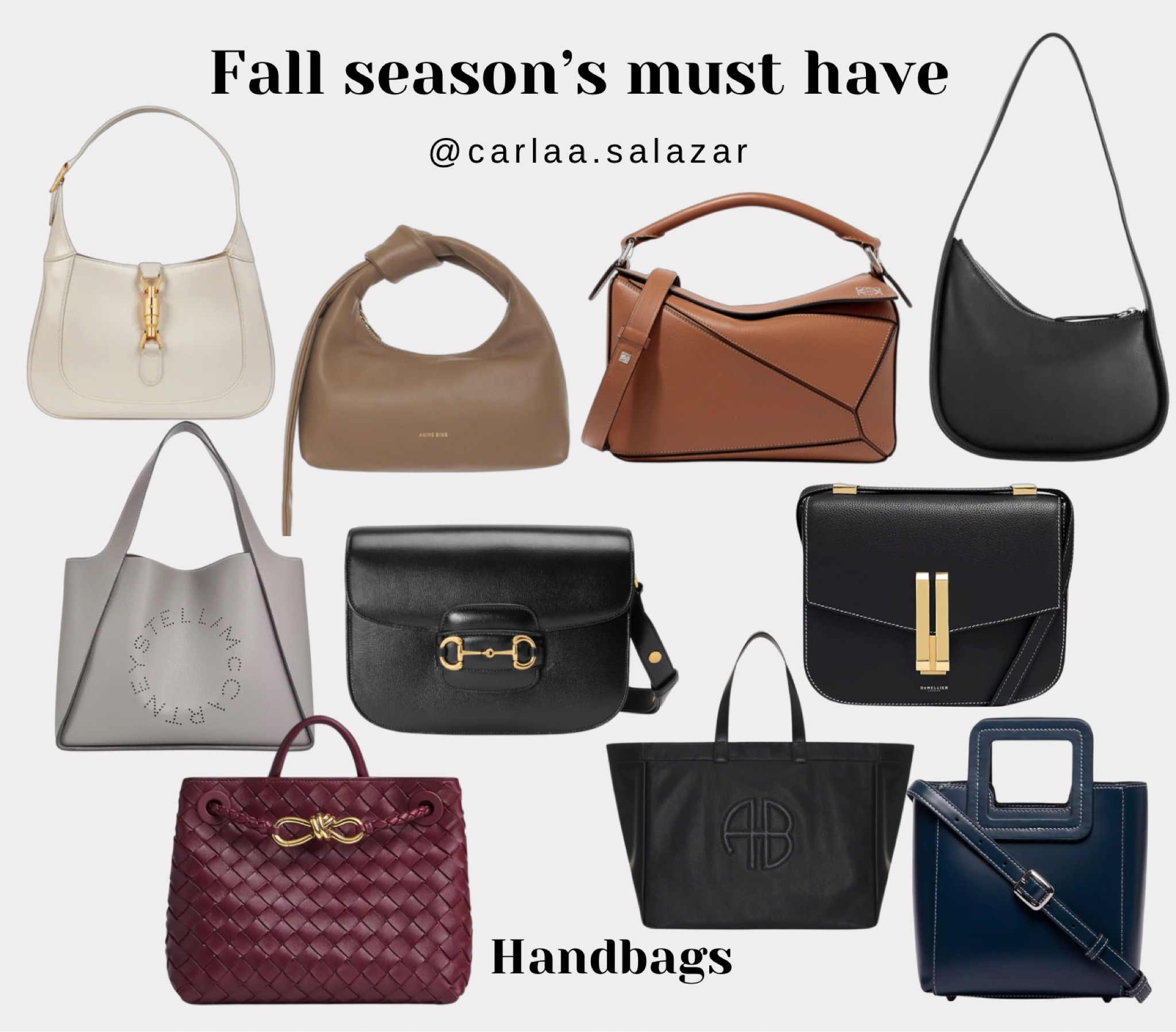 Fall seasons must have HANDBAGS. Gucci, anine bing, demellier, staud, the row, stella mcartney, loewe.

#LTKitbag #LTKSeasonal #LTKstyletip