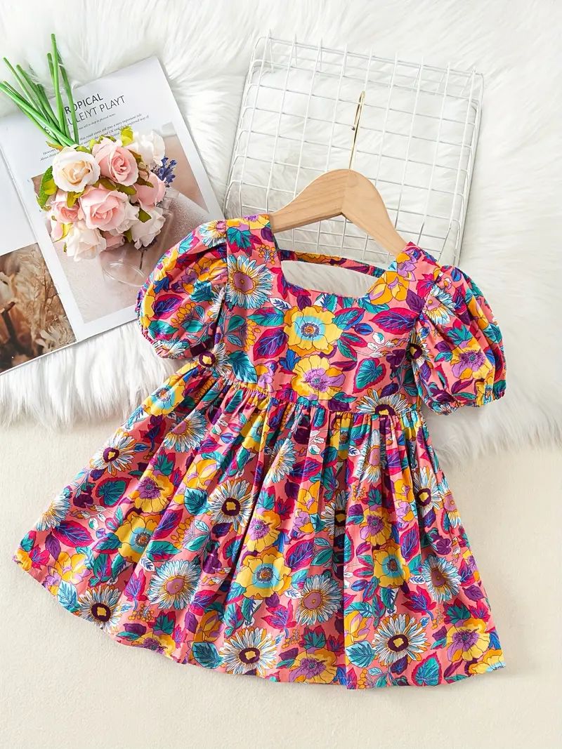 Girl's Dress Summer Children's Summer Style Floral Chic Back - Temu | Temu Affiliate Program