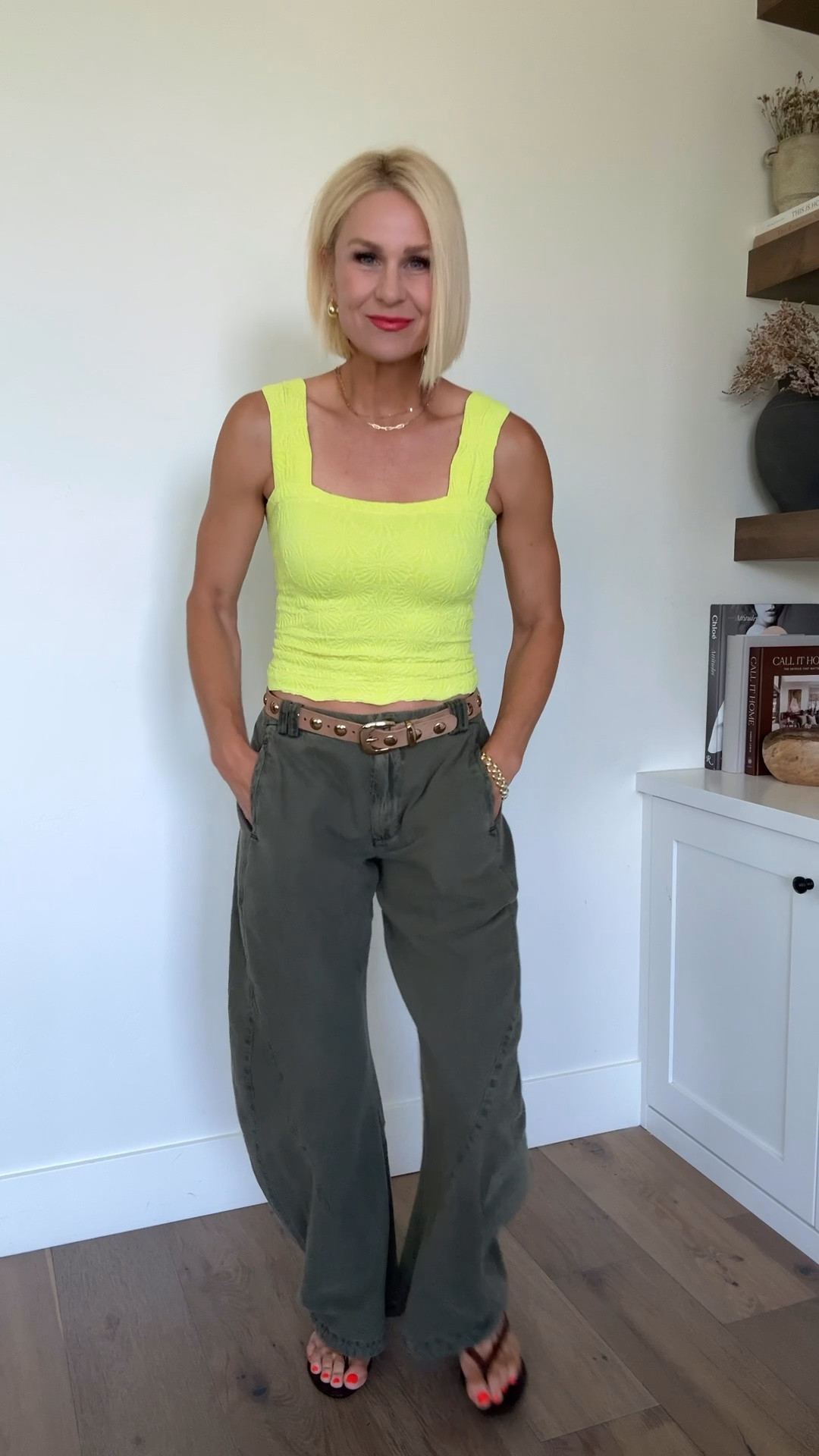 Add a pop of color to your neutrals! 
Tank & pants fits tts. Wearing a med in top and 4 in pants.
Grab these sandals on SALE starting tomorrow ( I srsly can’t stop wearing them!)
Linked similar belts#LTKxMadewell

#LTKmomlife #LTKOver40 #LTKgrwm