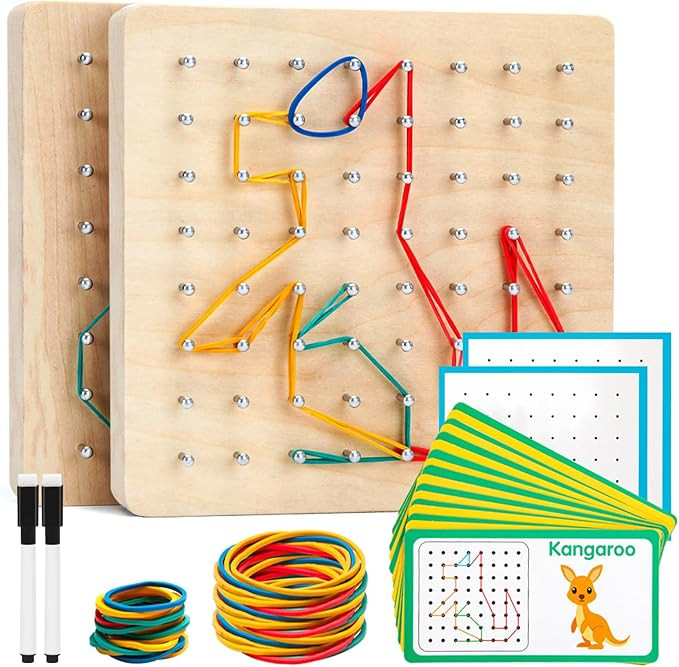 2Pack Wooden geoboards with Rubber Bands Montessori Toys, Mathematical Education Toy for Kids wit... | Amazon (US)