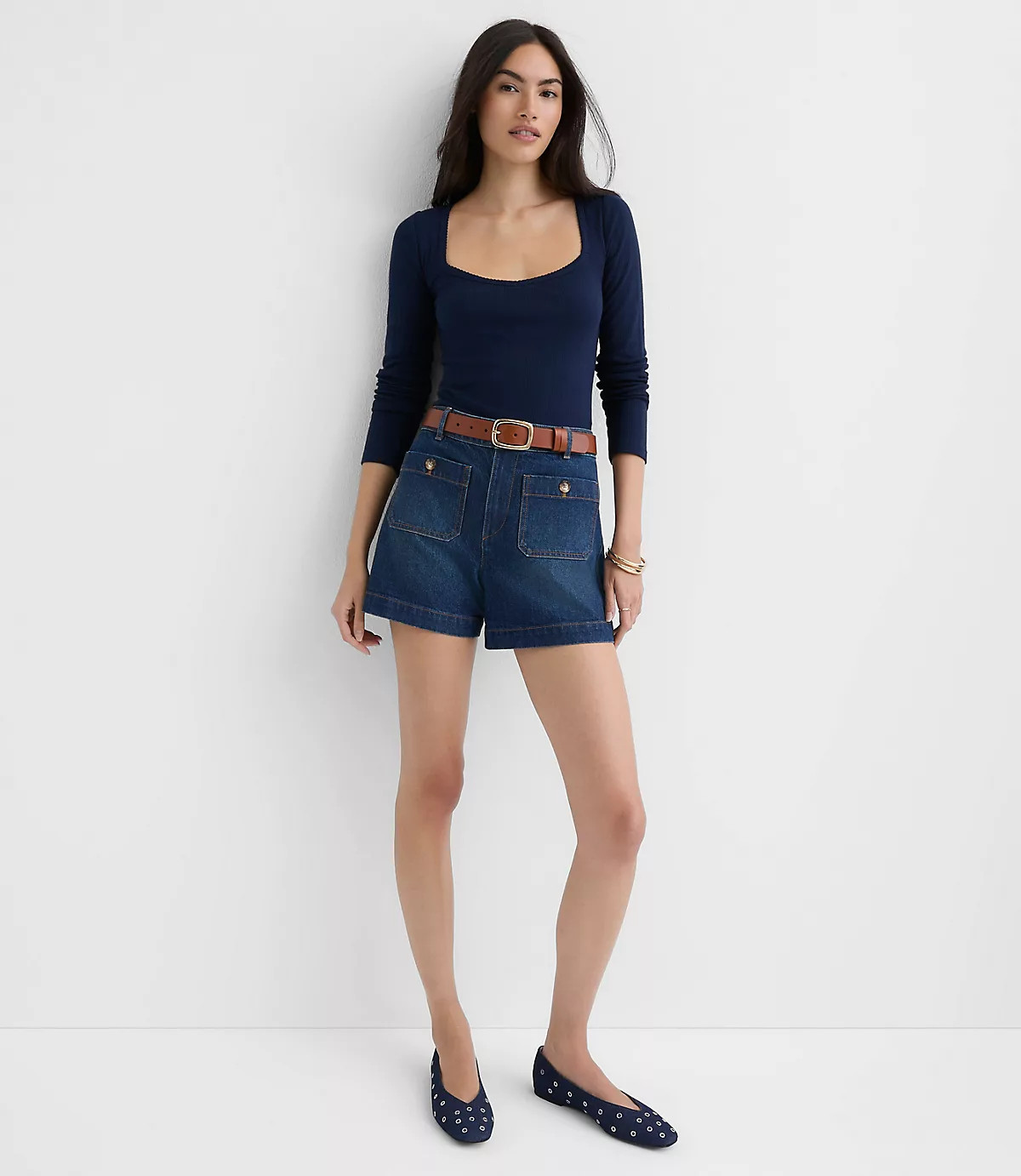 Palmer Denim Shorts in Vintage Mid Wash | LOFT