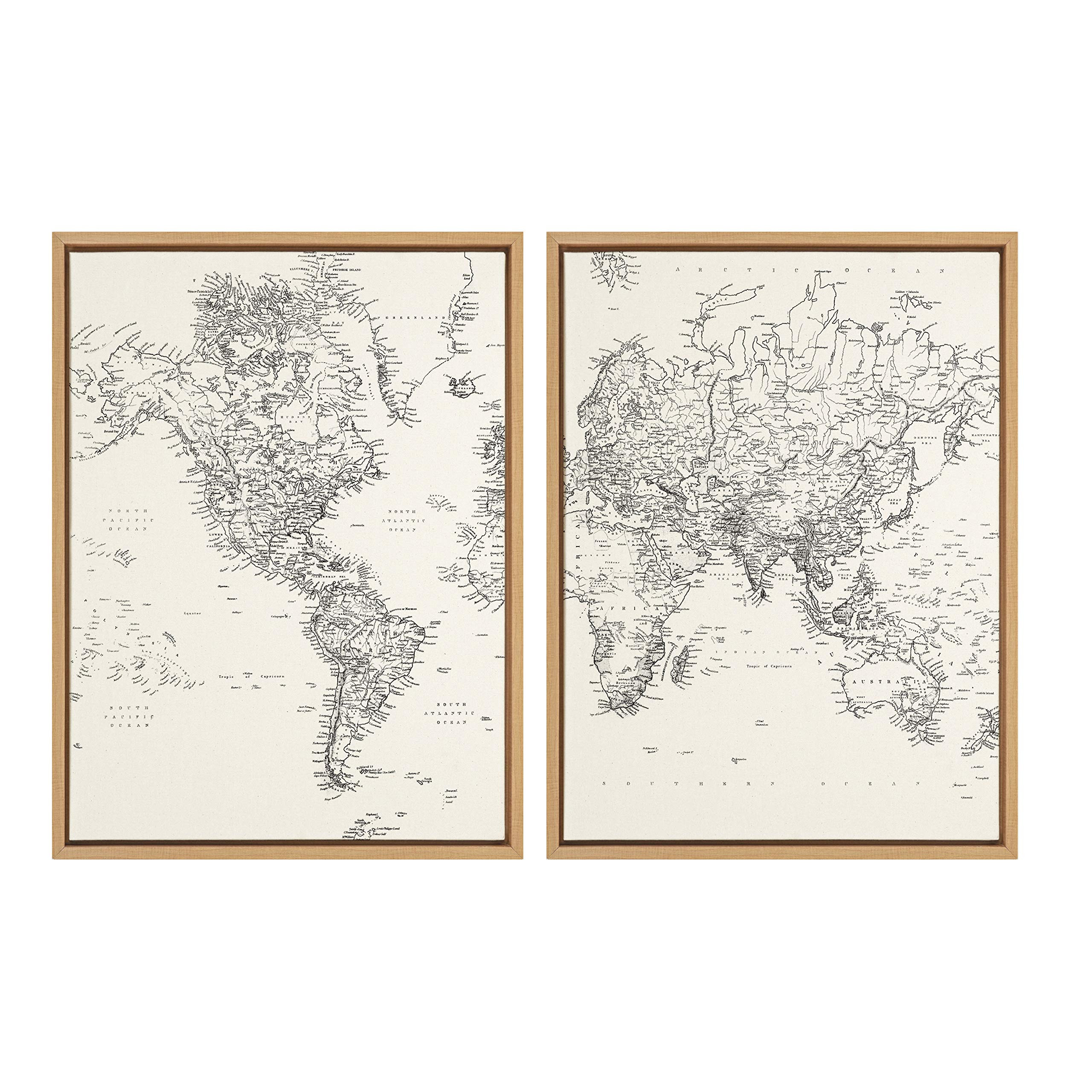 Kate and Laurel Sylvie Vintage Black and White World Map Framed Canvas Wall Art Set by The Creati... | Amazon (US)