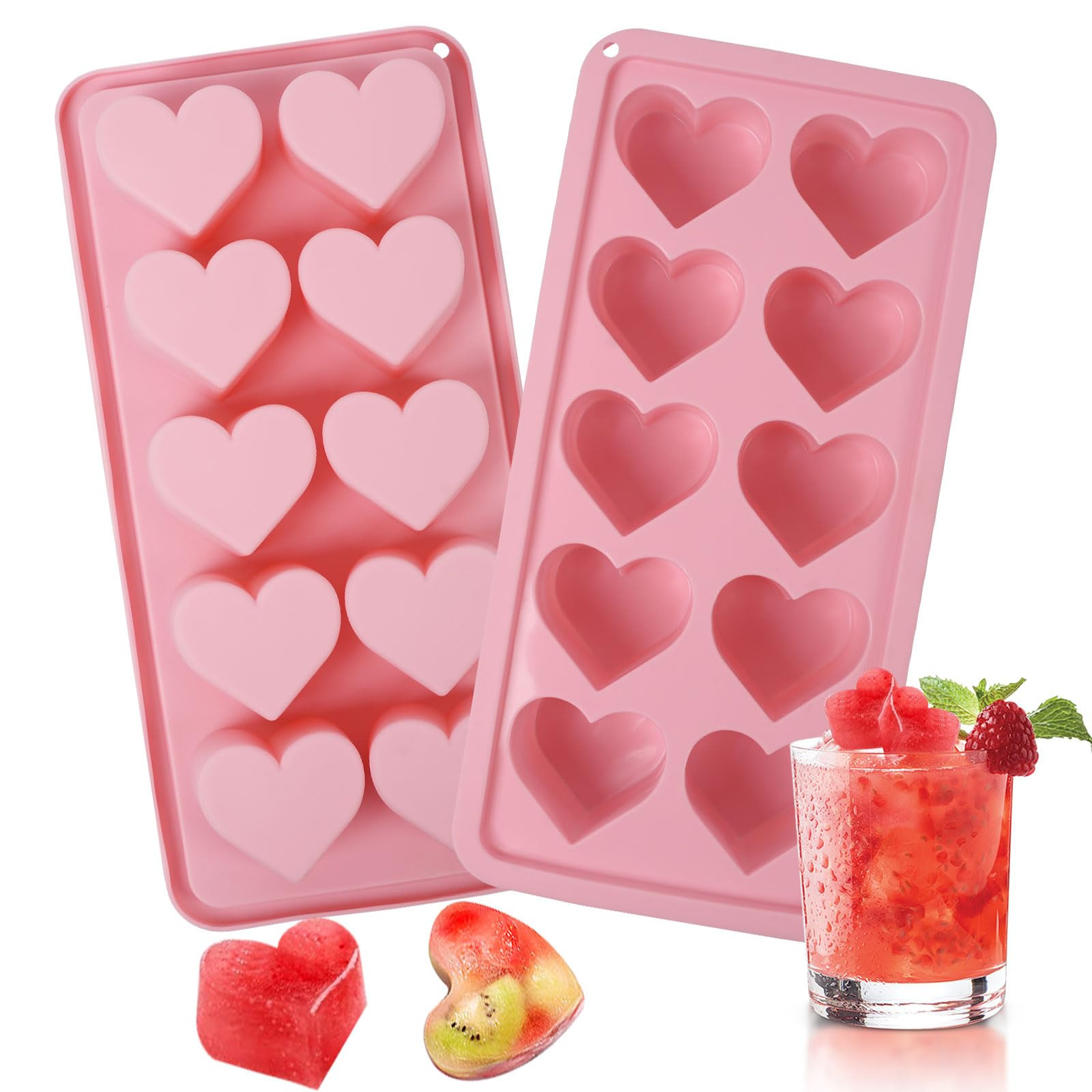 2pcs Heart Ice Cube Molds, 10-Cavity Heart Shaped Chocolate Molds for DIY love Ice Cubes,Valentin... | Amazon (US)