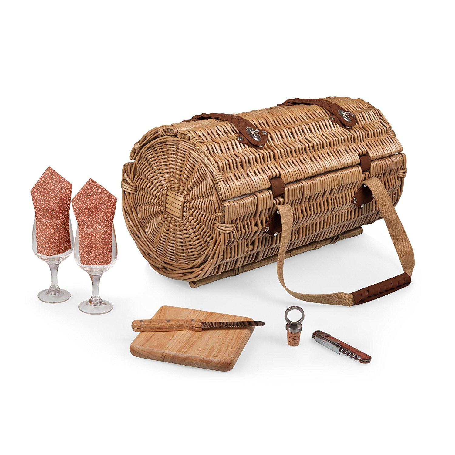 PICNIC TIME - Verona Wine & Cheese Picnic Basket - Wicker Wine Tote - Wine Basket with Picnic Set... | Amazon (US)