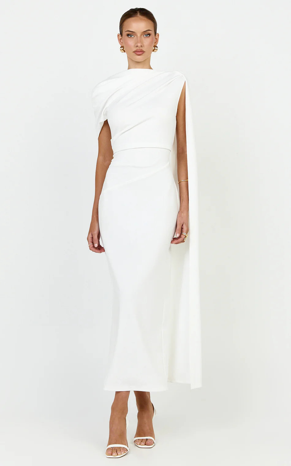 Asymmetrical Sleeve Dress in White | Showpo (US, UK & Europe)