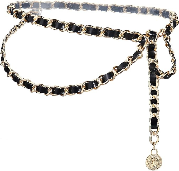 Glamorstar Leather Chain Belts Layered Metal Waist Belt for Women Ladies Dresses | Amazon (US)
