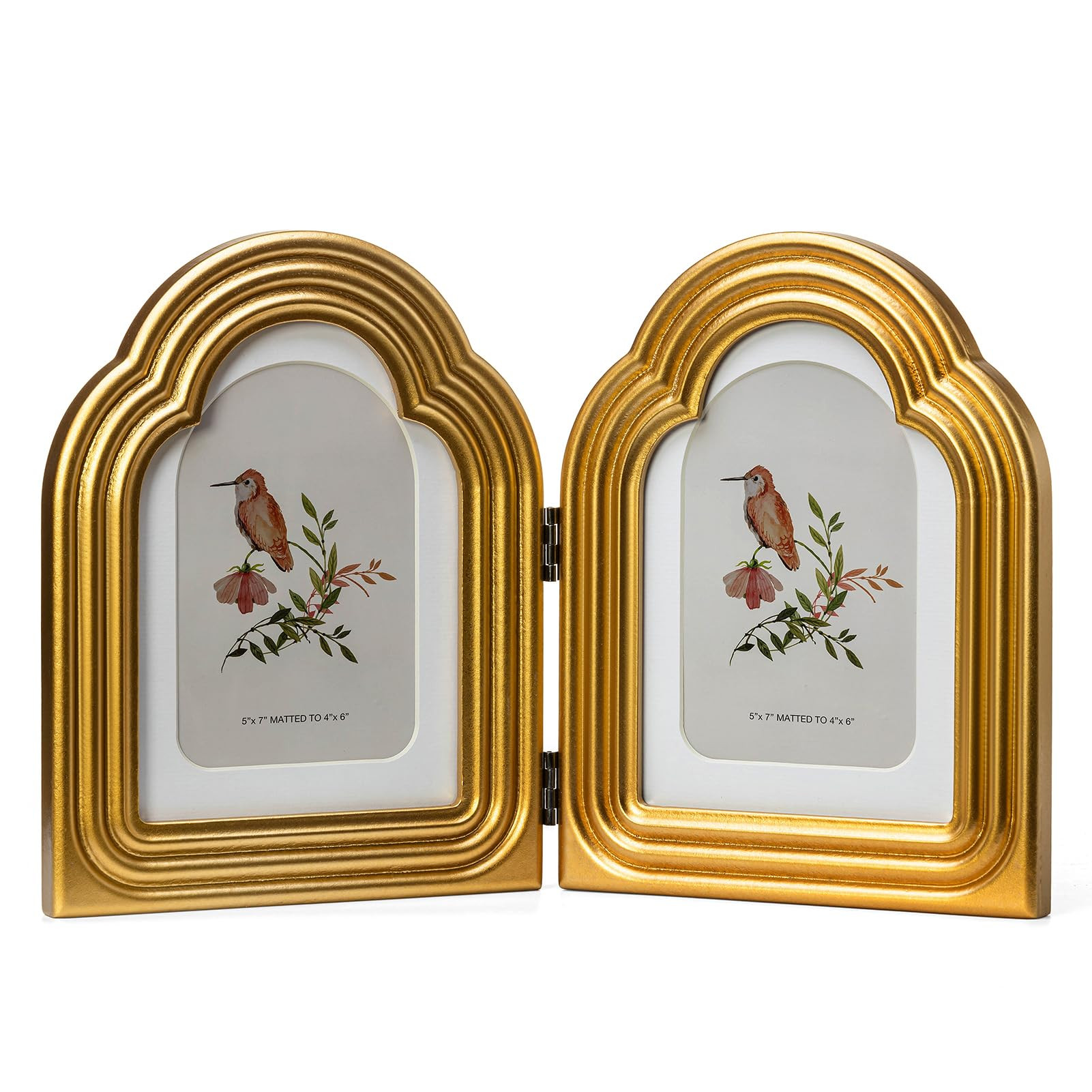 Double 5x7 Hinged Arch Picture Frame Curved Wavy Edge Vertical Folding Photo Frame Wood with Real... | Amazon (US)