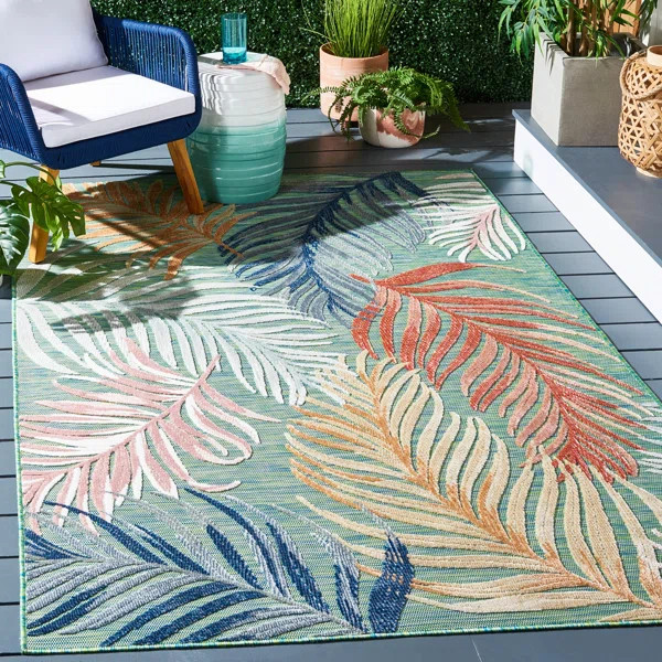 Stoneham Floral Green / Rust Indoor / Outdoor Area Rug | Wayfair North America
