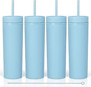 Modwnfy Skinny Tumblers Bulk(4 pack), 16Oz Matte Tumblers with Lids and Straws, Reusable Pastel B... | Amazon (US)
