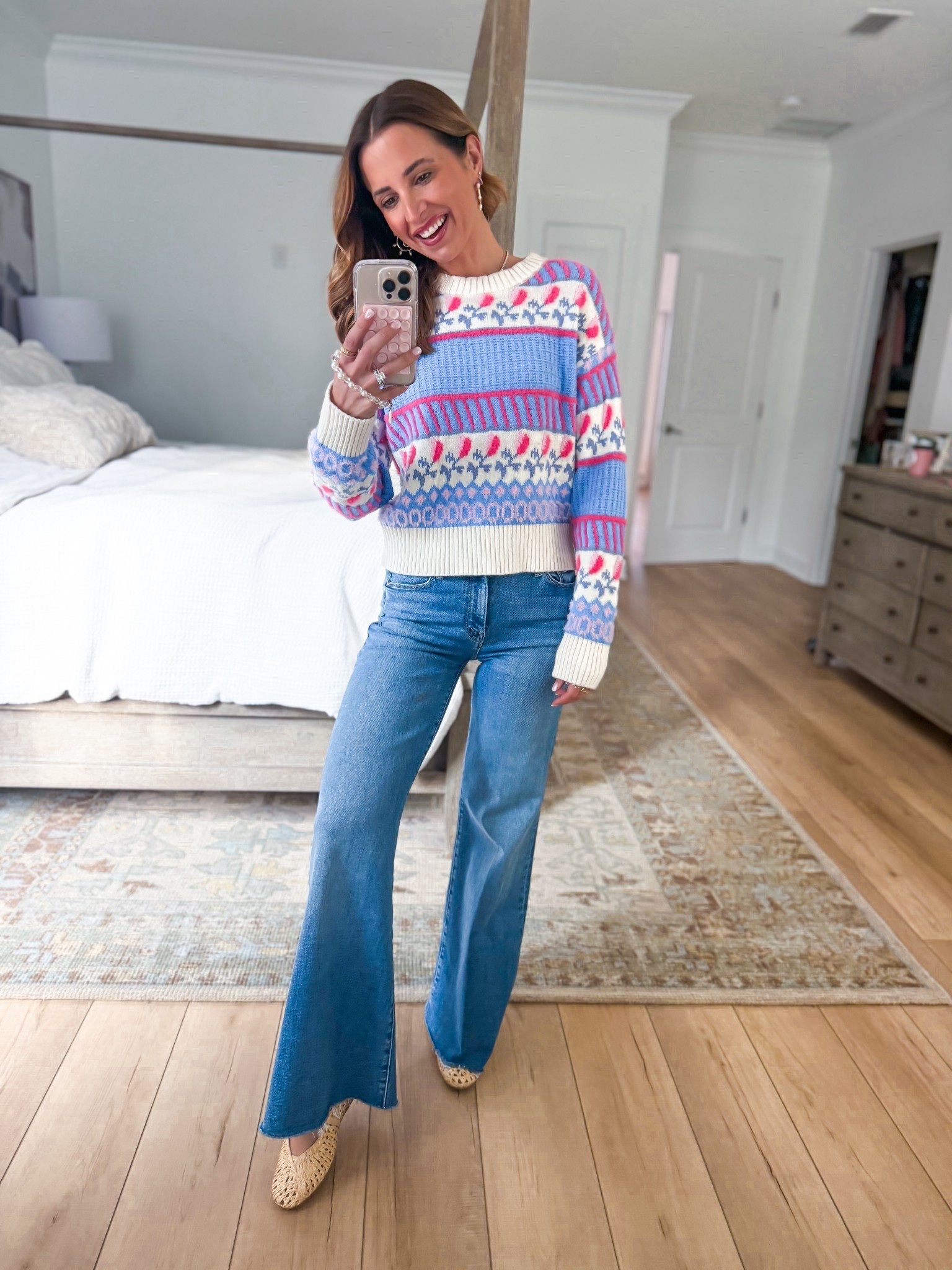 My outfit of the day! Winter outfit. Spring outfit. Mother petite wide leg jeans, size 24 petite - comes in regular length, too (linked below). Target sweater in XXS. Target straw ballet flats are TTS. 

#LTKPetite #LTKootd #LTKgrwm