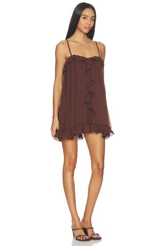 Runaway The Label Kristia Flounce Ruffle Mini Dress in Bitter Chocolate from Revolve.com | Revolve Clothing (Global)