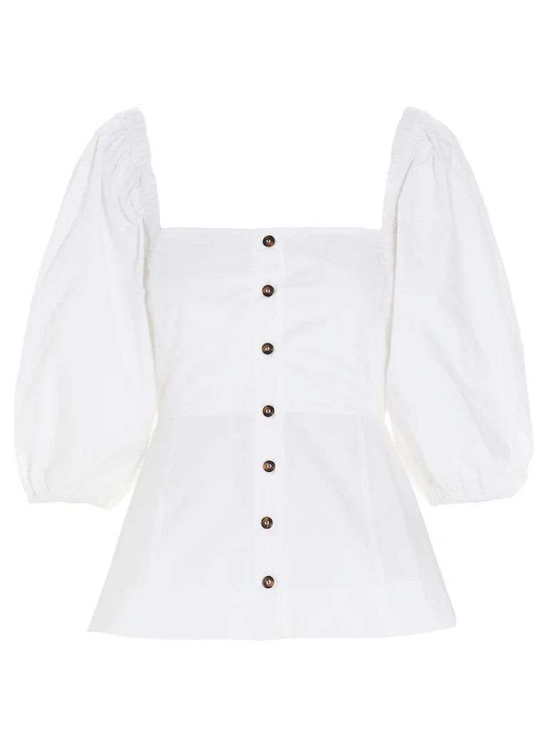 Ganni Puff Sleeve Poplin Top | Cettire Global