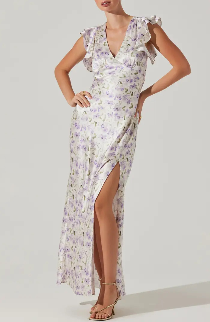 Floral Flutter Sleeve Satin Maxi Dress | Nordstrom Rack