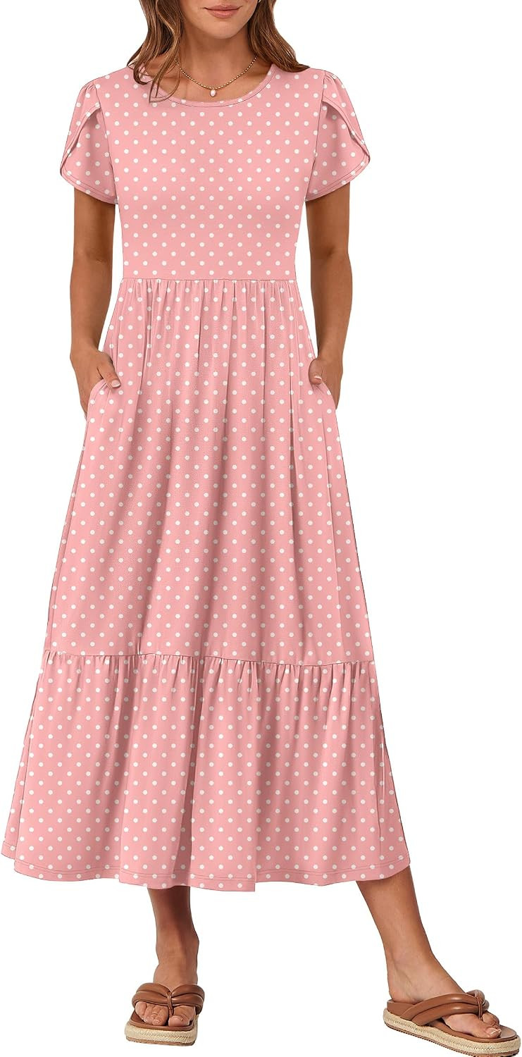 ANRABESS Womens Summer Petal Short Sleeve Maxi Dress with Pockets | Amazon (US)