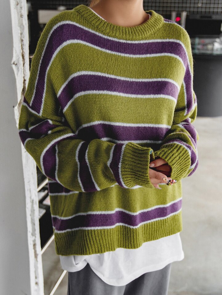 DAZY 1pc Striped Pattern Drop Shoulder Sweater | SHEIN