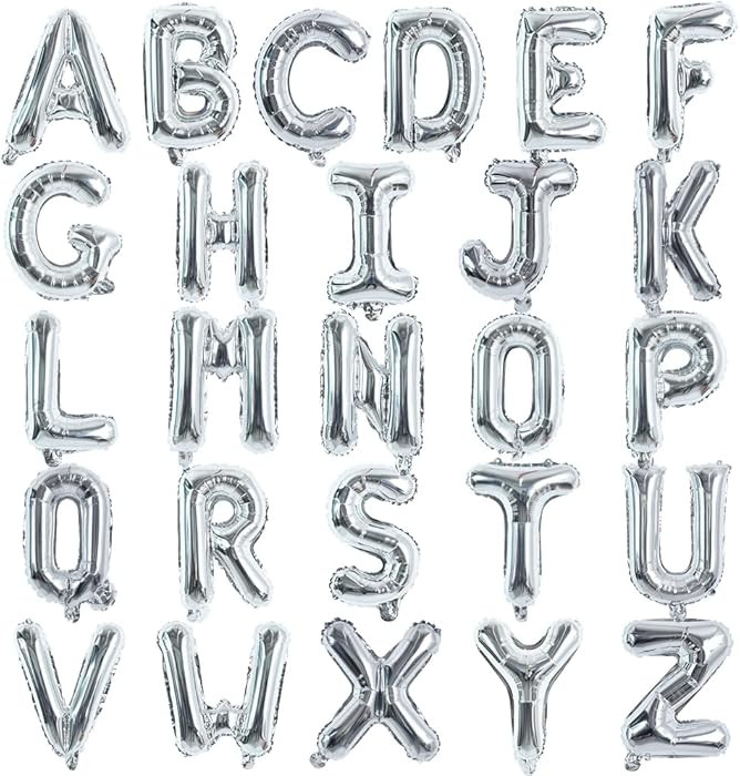 TONIFUL 52 Pieces 16 Inch Silver Letter A-Z Balloons,Custom Phrase Mylar Foil Alphabet Letter DIY... | Amazon (US)