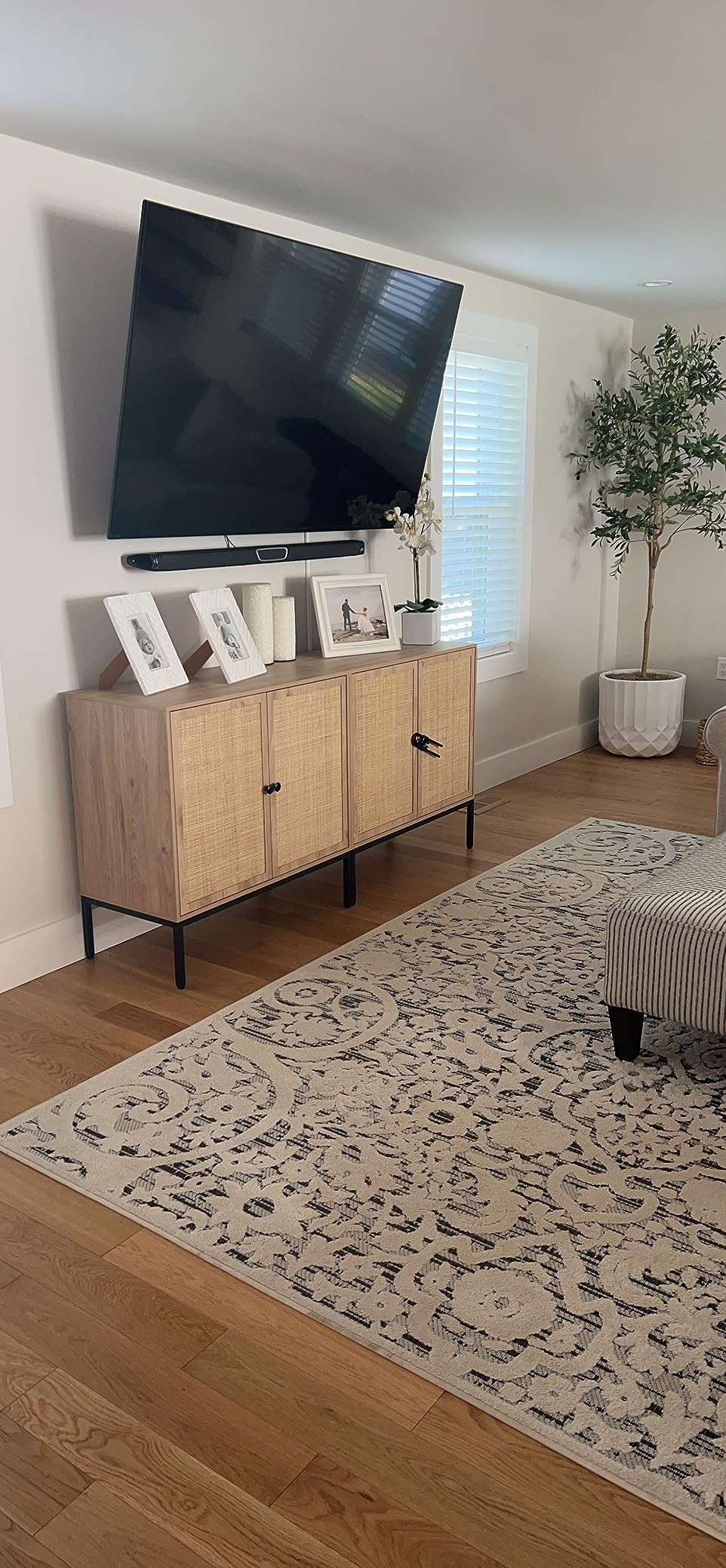 XIAO WEI Set of 2 Sideboard with Handmade Natural Rattan Doors, Rattan Cabinet Console Table Stor... | Amazon (US)