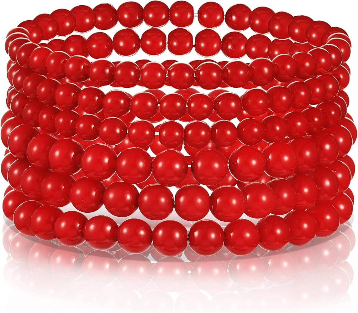 6 Pieces Faux Pearl Bracelet Set Stretch Bracelets Bridal Dancing Party Jewelry for Women Girls | Amazon (US)