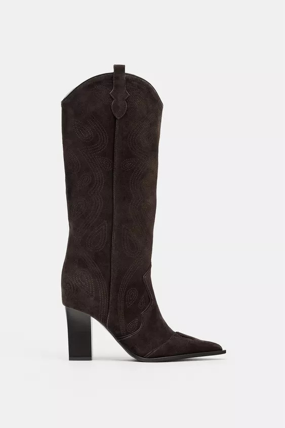 SPLIT LEATHER HEELED BOOTS | Zara US