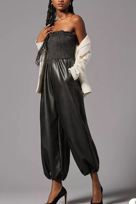 Three trends all in one! Off the shoulder, faux leather, and balloon pants all in a jumpsuit. 
kimbentley, holiday outfit, fall outfit

#LTKHolidaySale #LTKsalealert #LTKCyberWeek