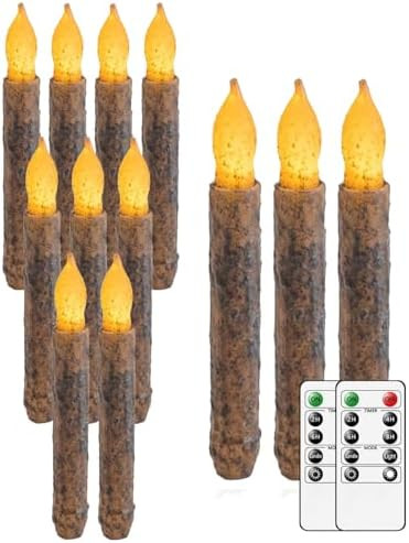 12Pcs Primitive Taper Candles with Timer Remote 6.5'' Hand Dipped Real Wax Rustic Flameless Candl... | Amazon (US)