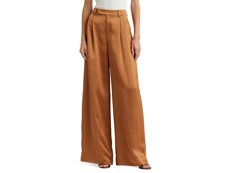 Lauren Ralph Lauren Pleated Satin Charmeuse Wide-Leg Pants Women's Casual Pants Argan Bronze : 4, Polyester/Satin | Zappos